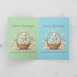 "Easter Greetings Bunny & Basket Watercolor Holid Card