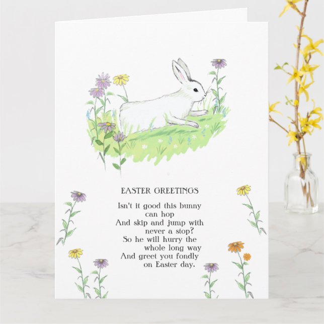 Easter Greetings Bunny Old Nursery Ryhme Art Card (Yellow Flower)