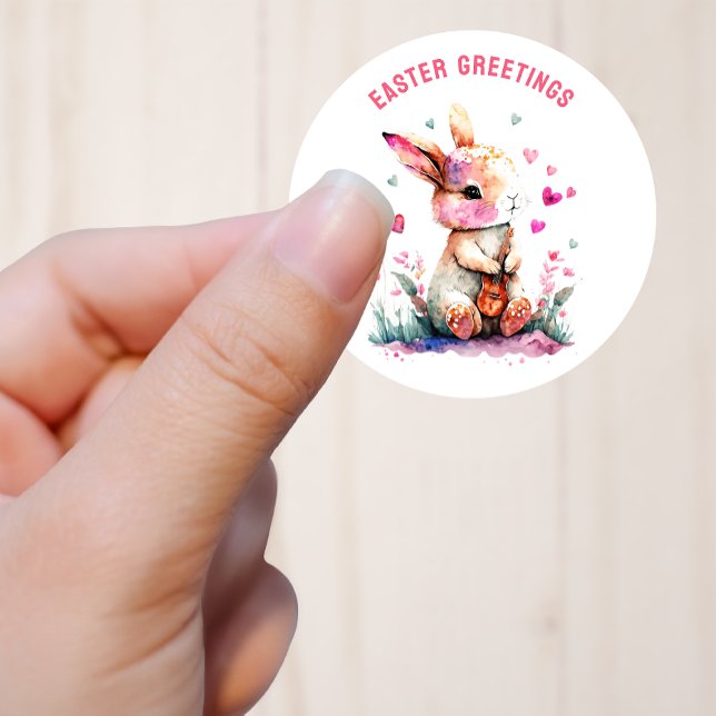Easter Greetings Bunny with Its Guitar Classic Round Sticker (Creator Uploaded)