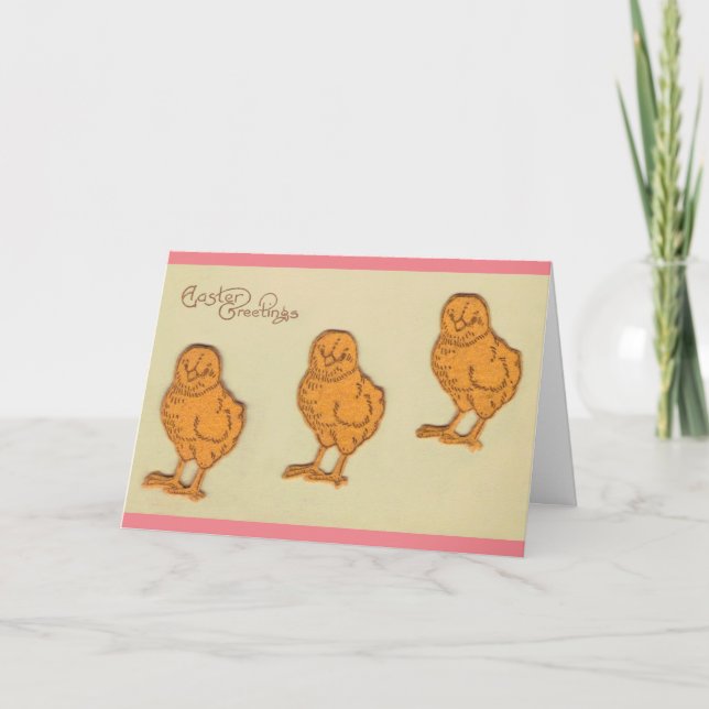 Easter Greetings Chicks Beige Holiday Card (Front)