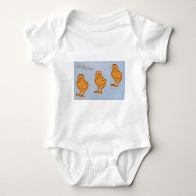 Easter Greetings Chicks Blue Baby Bodysuit (Front)