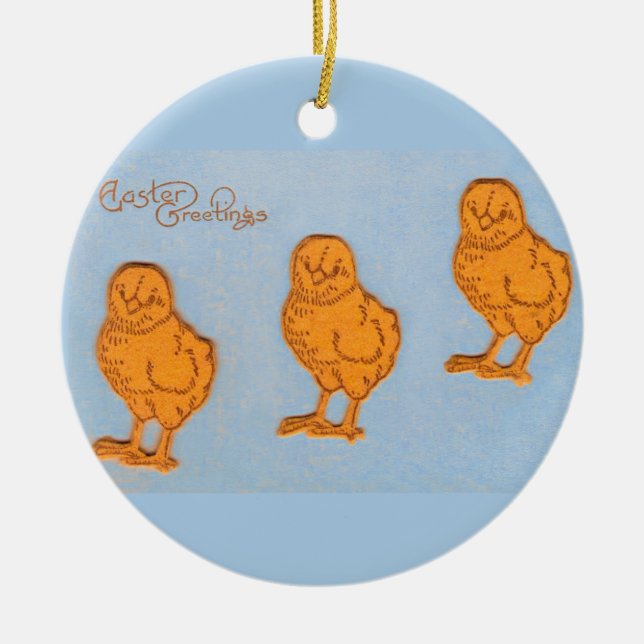 Easter Greetings Chicks Blue Ceramic Tree Decoration (Front)