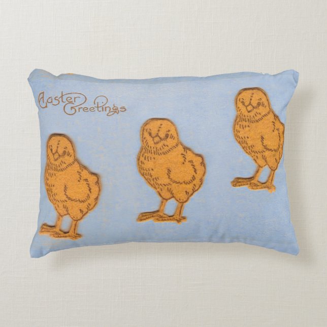 Easter Greetings Chicks Blue Decorative Cushion (Front)