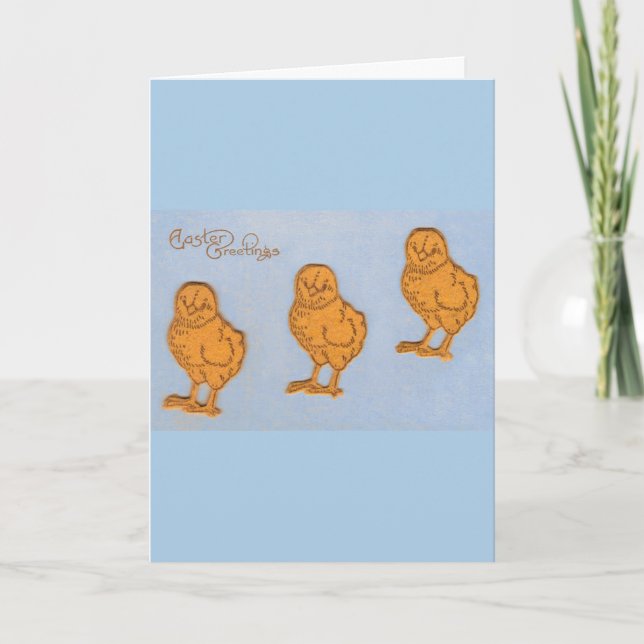Easter Greetings Chicks Blue Holiday Card (Front)