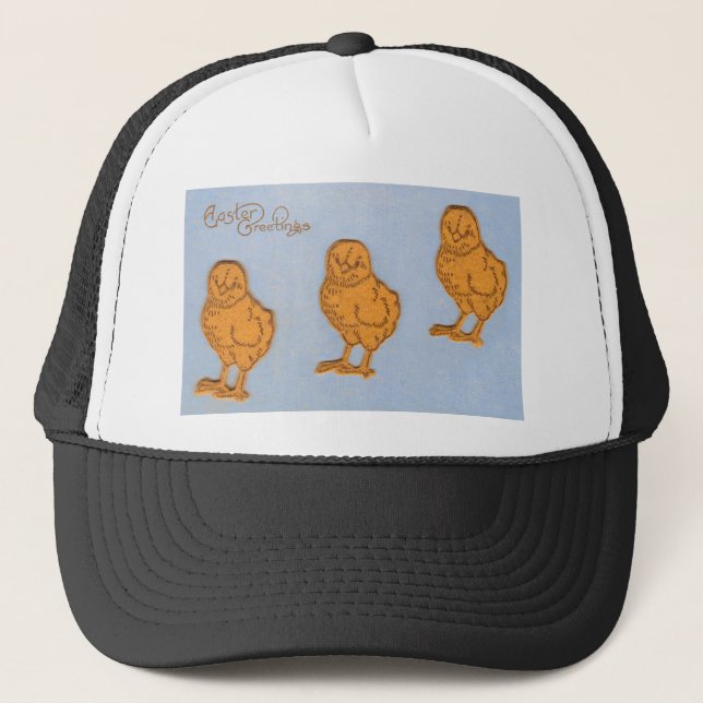Easter Greetings Chicks Blue Trucker Hat (Front)