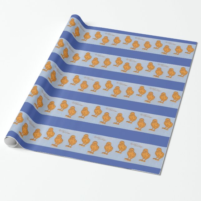 Easter Greetings Chicks Blue Wrapping Paper (Unrolled)