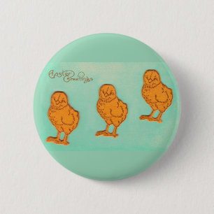 Easter Greetings Chicks Green 6 Cm Round Badge