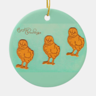 Easter Greetings Chicks Green Ceramic Tree Decoration