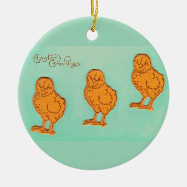 Easter Greetings Chicks Green Ceramic Tree Decoration (Front)