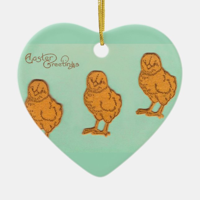 Easter Greetings Chicks Green Ceramic Tree Decoration (Front)