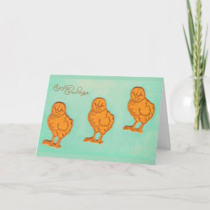 Easter Greetings Chicks Green Holiday Card