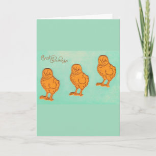 Easter Greetings Chicks Green Holiday Card