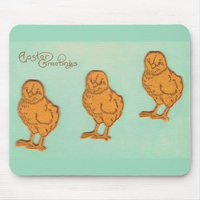 Easter Greetings Chicks Green Mouse Mat (Front)