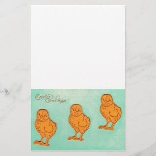 Easter Greetings Chicks Green Stationery
