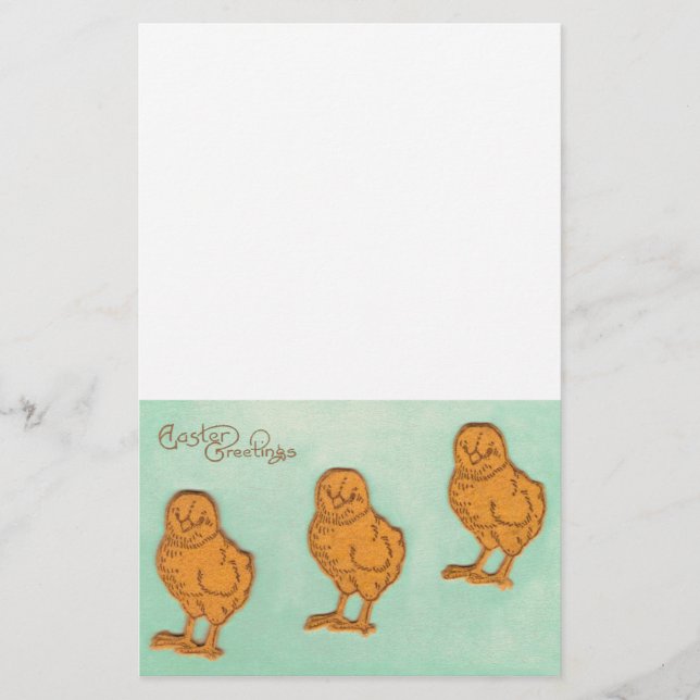 Easter Greetings Chicks Green Stationery (Front)