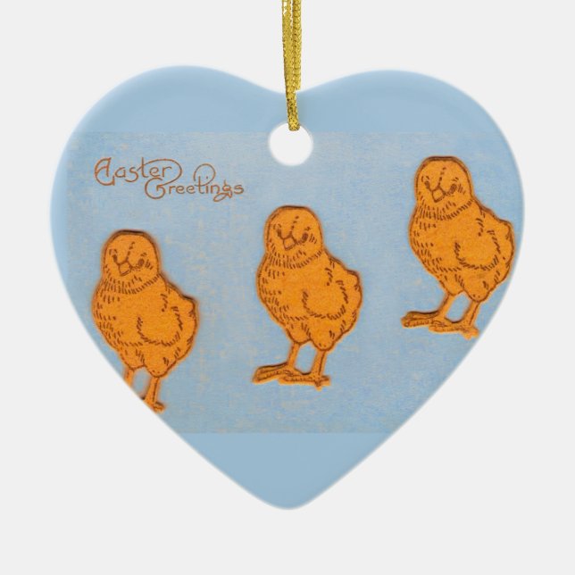 Easter Greetings Chicks in Blue Ceramic Tree Decoration (Front)