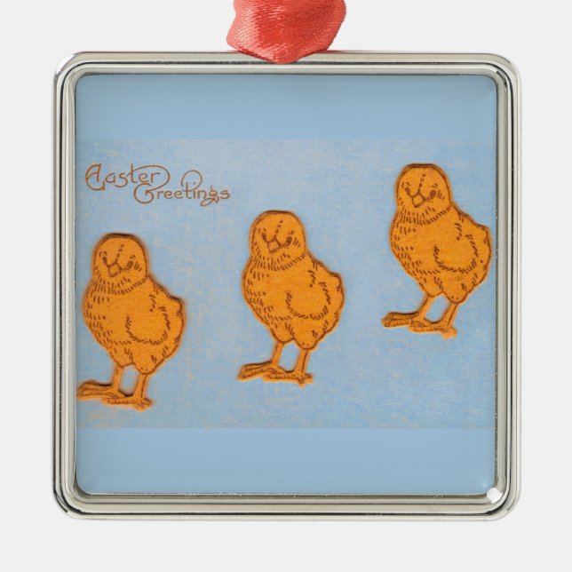 Easter Greetings Chicks in Blue Metal Tree Decoration (Front)