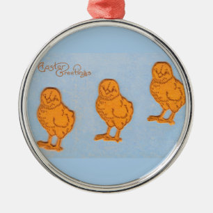 Easter Greetings Chicks in Blue Metal Tree Decoration