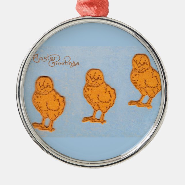 Easter Greetings Chicks in Blue Metal Tree Decoration (Front)