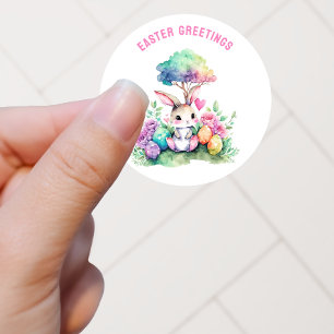 Easter Greetings Colourful Bunny Custom Classic Round Sticker