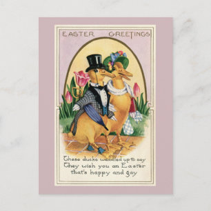 Easter Greetings cute Victorian ducks couple verse Holiday Postcard