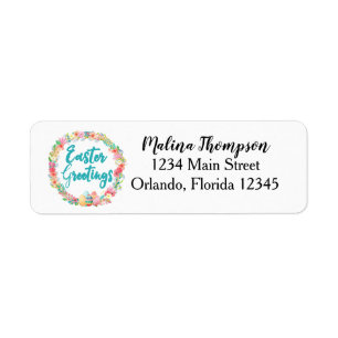 Easter Greetings Egg Wreath Return Address Label