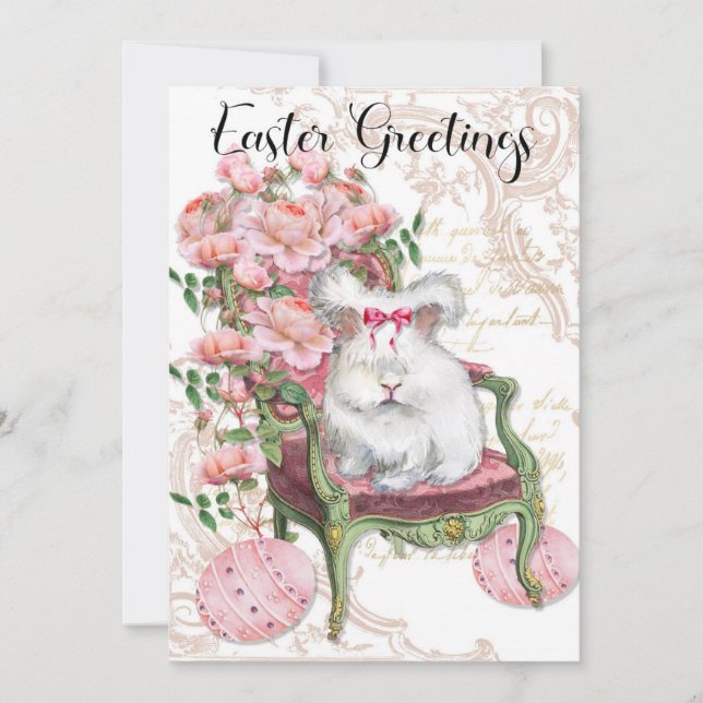 Easter Greetings, French Bunny Rabbit, Vintage Holiday Card (Front)