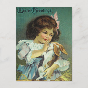 Easter Greetings Girl Baby Bunny Naughty Holiday Postcard