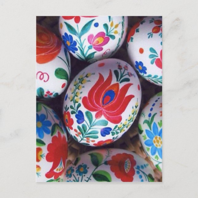 Easter greetings kalocsai eggs holiday postcard (Front)