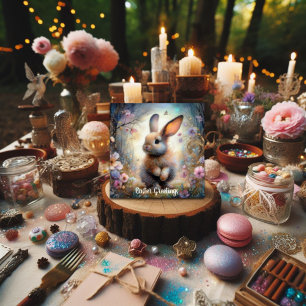 Easter Greetings Pastel Woodland Bunny Bible Verse Holiday Card