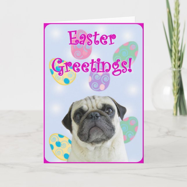 Easter Greetings pug Holiday Card (Front)
