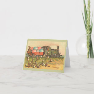 Easter Greetings With Egg Train Vintage Holiday Card