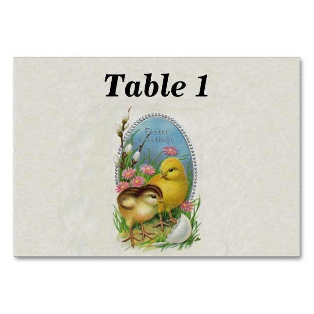Easter Greetings Yellow Baby Chicks Egg Flowers Table Number (Front)