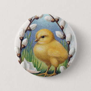 Easter Greetings Yellow Chick 6 Cm Round Badge