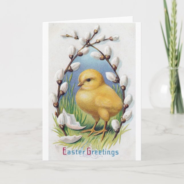 Easter Greetings Yellow Chick Holiday Card (Front)