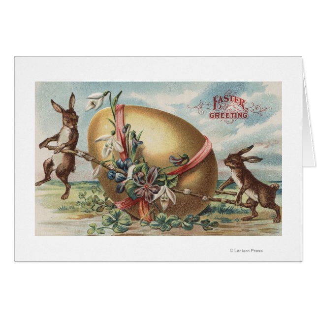 Easter GreetingsRabbits by a Decorated Egg (Front Horizontal)