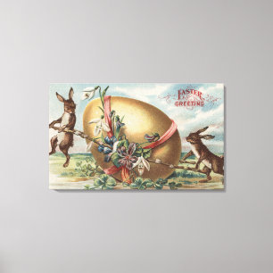 Easter GreetingsRabbits by a Decorated Egg Canvas Print