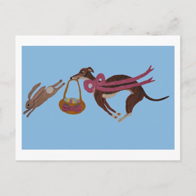 Easter Greyhound chasing bunny Holiday Postcard (Front)