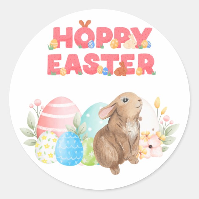 Easter Group Eggs Hoppy Easter day Classic Round Sticker (Front)