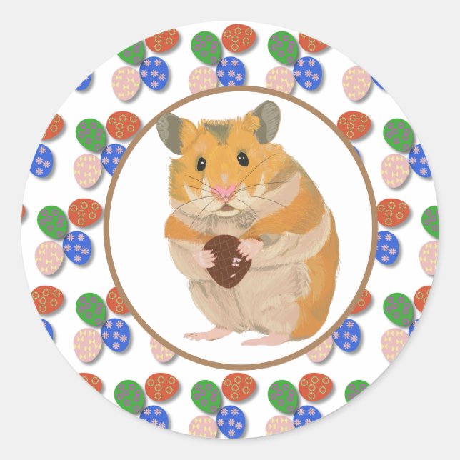 Easter Hamster with Chocolate Eggs  Classic Round Sticker (Front)