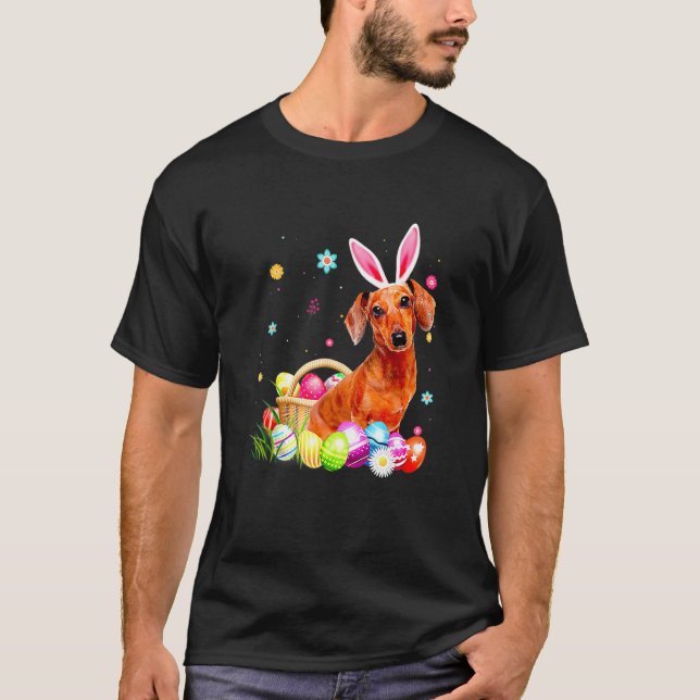Easter Happy Easter Cute Bunny Dachshund Wearing B T-Shirt (Front)