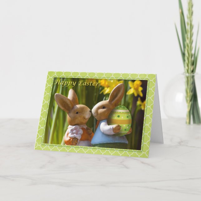 Easter - "Happy Easter" Sweet Bunny Couple Holiday Card (Front)