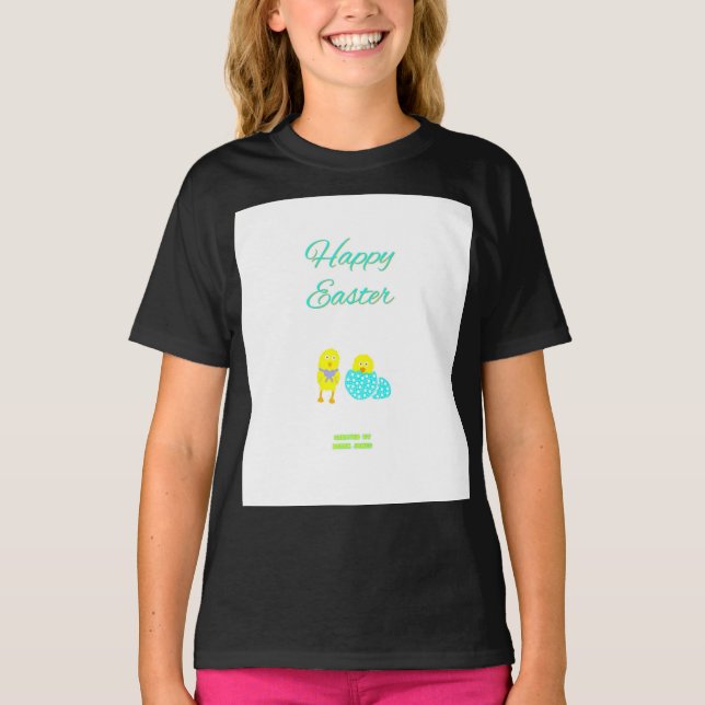 Easter Hatchlings Girls Black Basic T Shirt (Front)