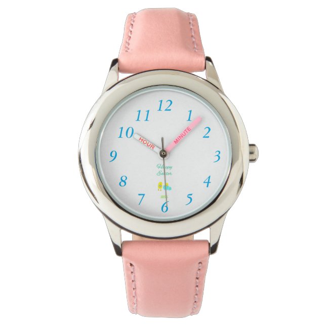 Easter Hatchlings Kids Pink Leather Strap Watch (Front)