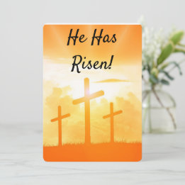 Easter He Has Risen Flat Holiday Card 3 Crosses