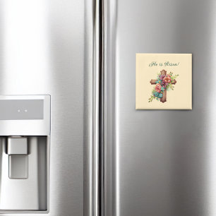 Easter “He is Risen” Floral Cross  Magnet