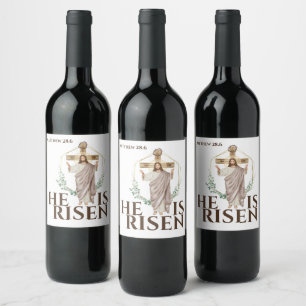 Easter He is risen Jesus wooden cross bible Wine Label