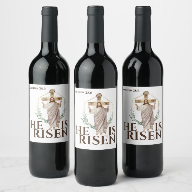 Easter He is risen Jesus wooden cross bible Wine Label (Bottles)