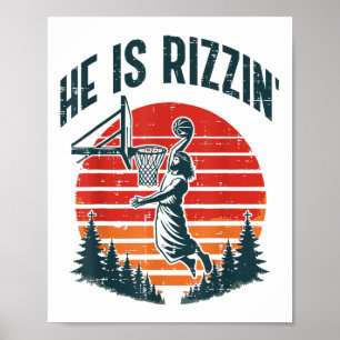 Easter He Is Rizzin Retro Basketball Religious Men Poster