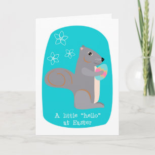 Easter Hello Cute Grey Squirrel with Egg Holiday Card